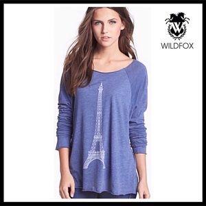 WILDFOX LONG SLEEVES TEE BLUE PARIS TRAVEL T-SHIRT